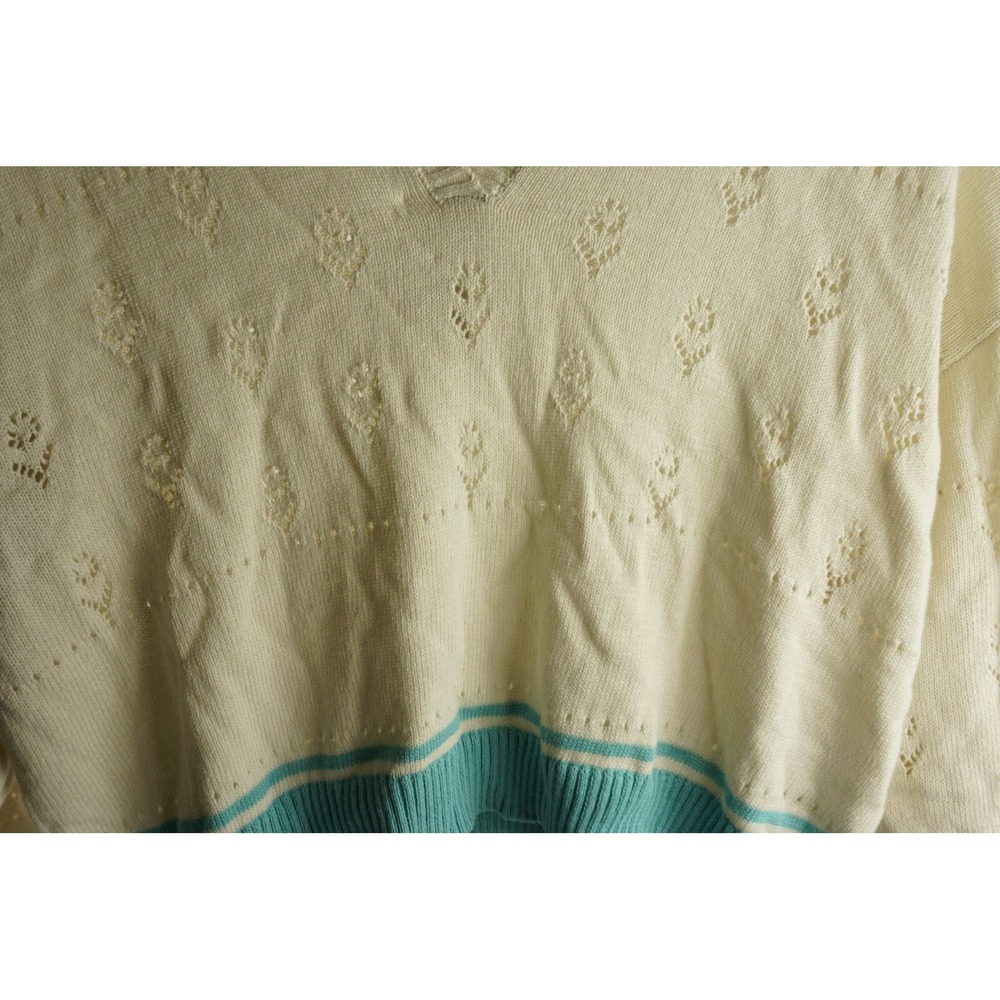 New BP Womens‎ Size L Ivory & Blue Crochet Floral Tipped Collared V-Neck Sweater - Picture 5 of 8